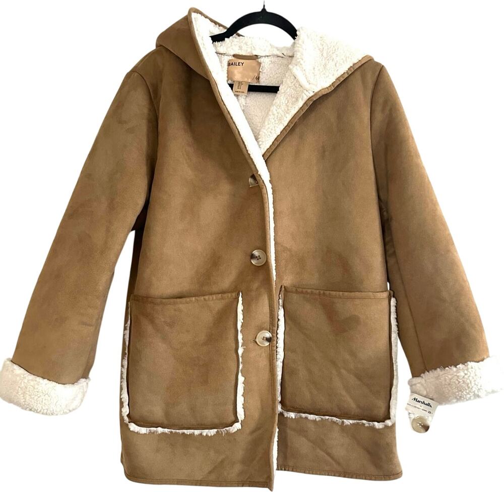 BAILEY 44 Anthropologie Faux Suede Sherpa Shearling Fleece Jacket Coat Sz S NWT